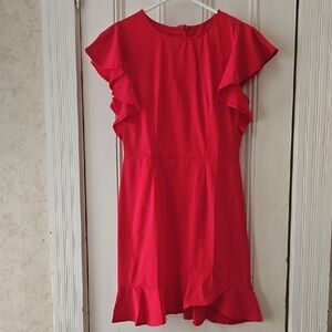 Red Flutter Sleeve Bodycon Mini Cocktail Dress Small